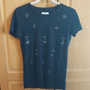 Madewell Black Embellished Short Sleeve Tee XS